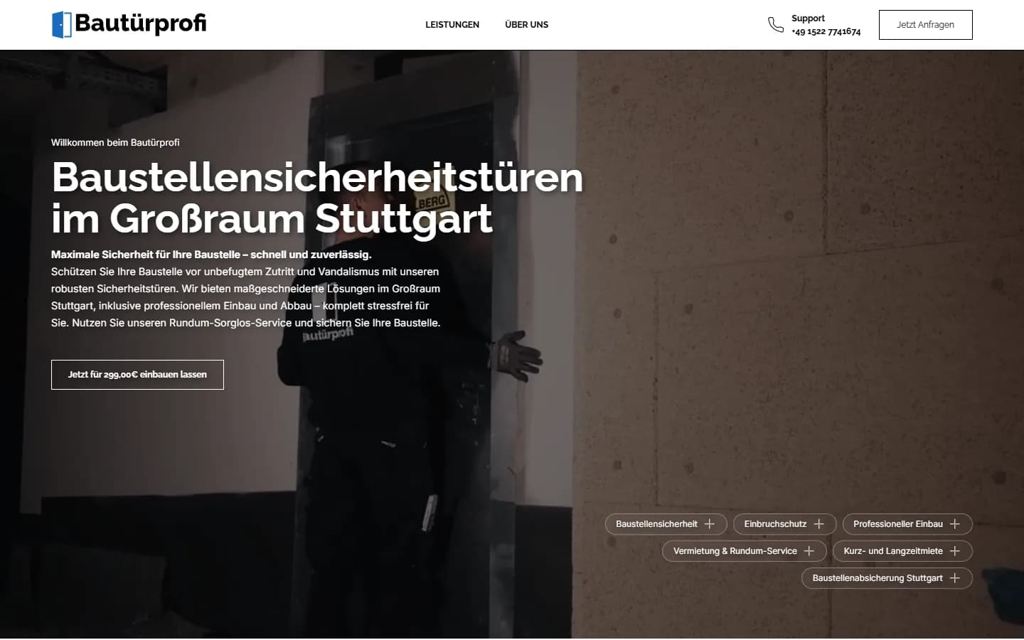 Bautuerprofi — Website-Screenshot (Desktop-Hero)