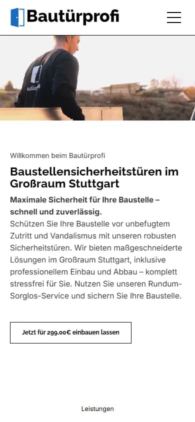 Bautuerprofi — Website-Screenshot (Mobile)